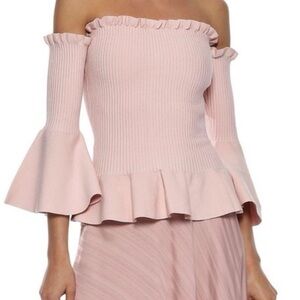 MILLY Blush Pink Pastel Floating Sleeve Knit Peplum Top